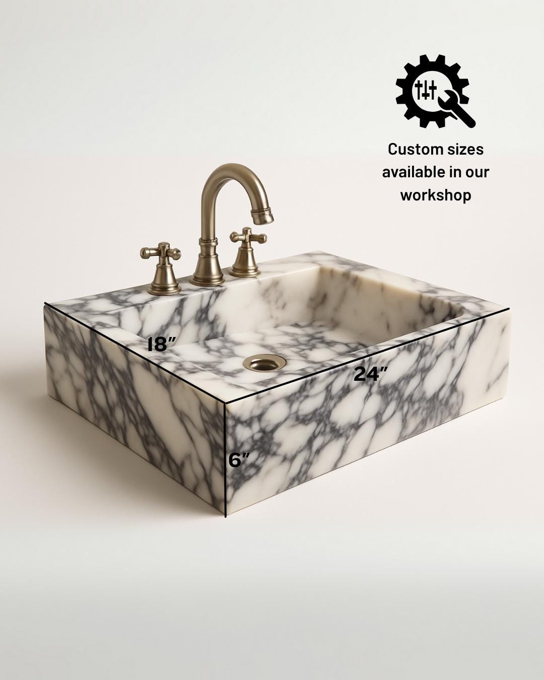 Handmade Calacatta Viola Marble Sink, Rectangular Bathroom Vessel