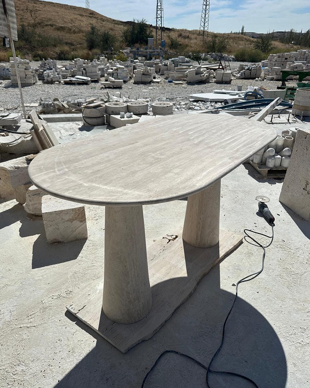 Oval Travertine Console Table: Modern Stone Entryway and Living Room Decor