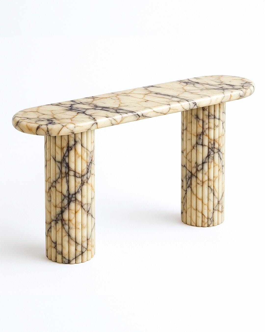 Entryway Console Table: Fluted Column Legs, Handmade Calacatta Marble, Luxury Hallway Table