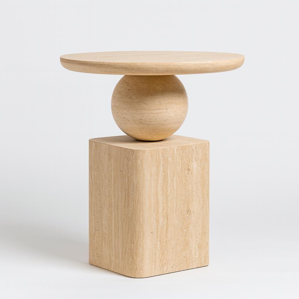 Handmade Natural Travertine Coffee Table: Modern Sculptural Stone Side Table – Luxury Home Decor Furniture