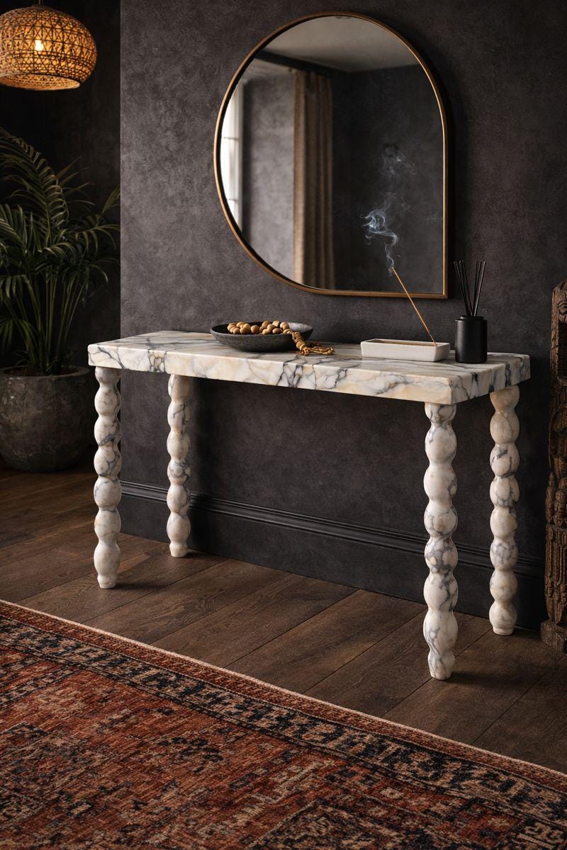 Handmade Luxury Entryway Table with Sculptural Legs: Modern Calacatta Viola Marble Console Table