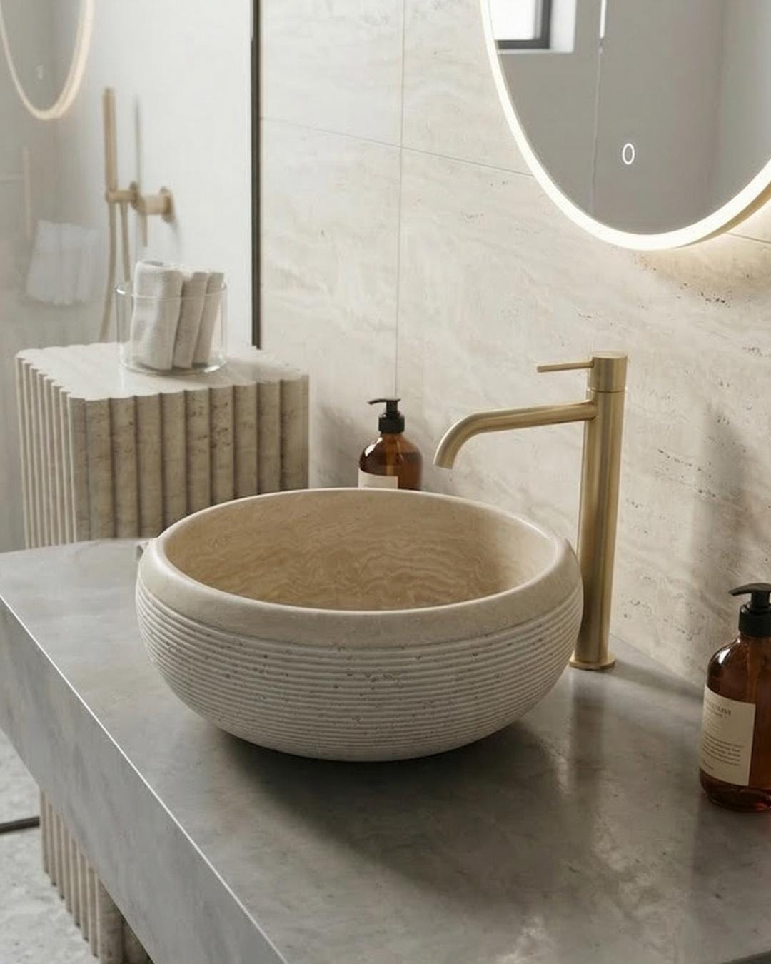 Travertine Marble Stone Round Sink: Luxury Bathroom Vanity