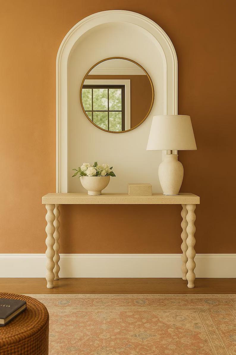 Travertine Entryway Table: Handmade Console Table with Curved Wavy Legs
