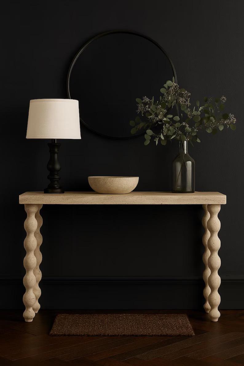 Travertine Entryway Table: Handmade Console Table with Curved Wavy Legs