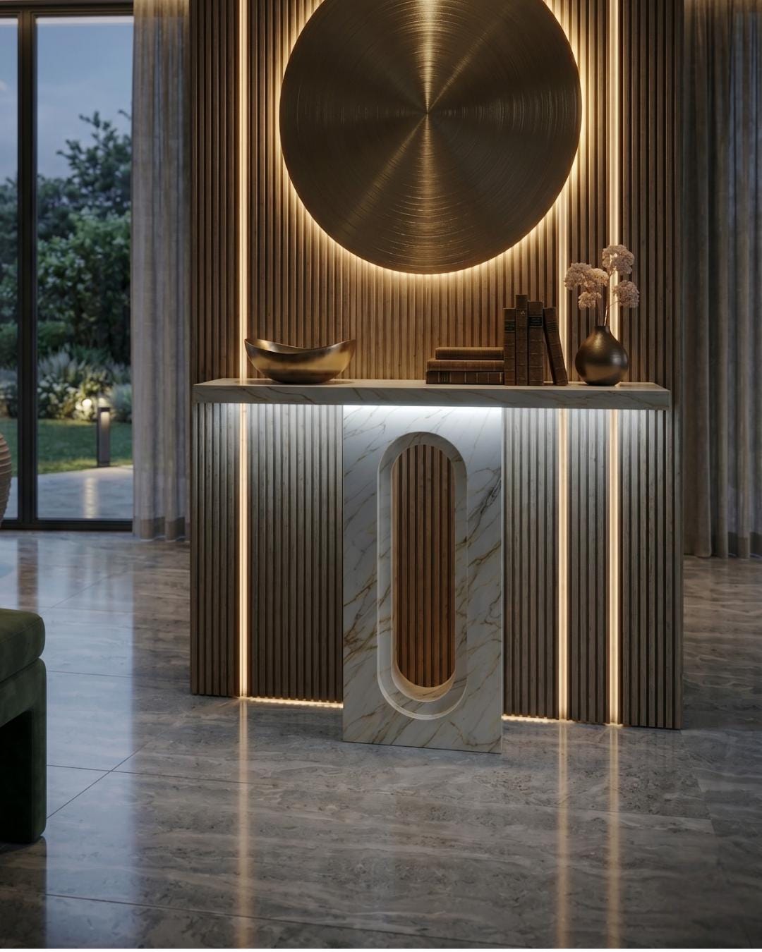 Calacatta Gold Marble Console Table, Sculptural Entryway Desk, Modern Luxury Stone Furniture