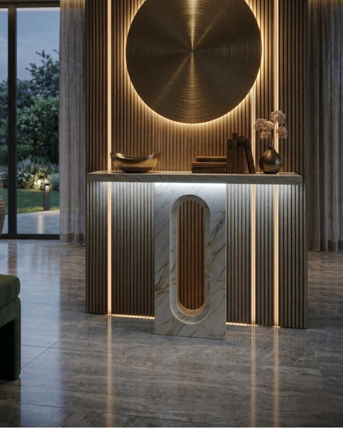 Calacatta Gold Marble Console Table, Sculptural Entryway Desk, Modern Luxury Stone Furniture