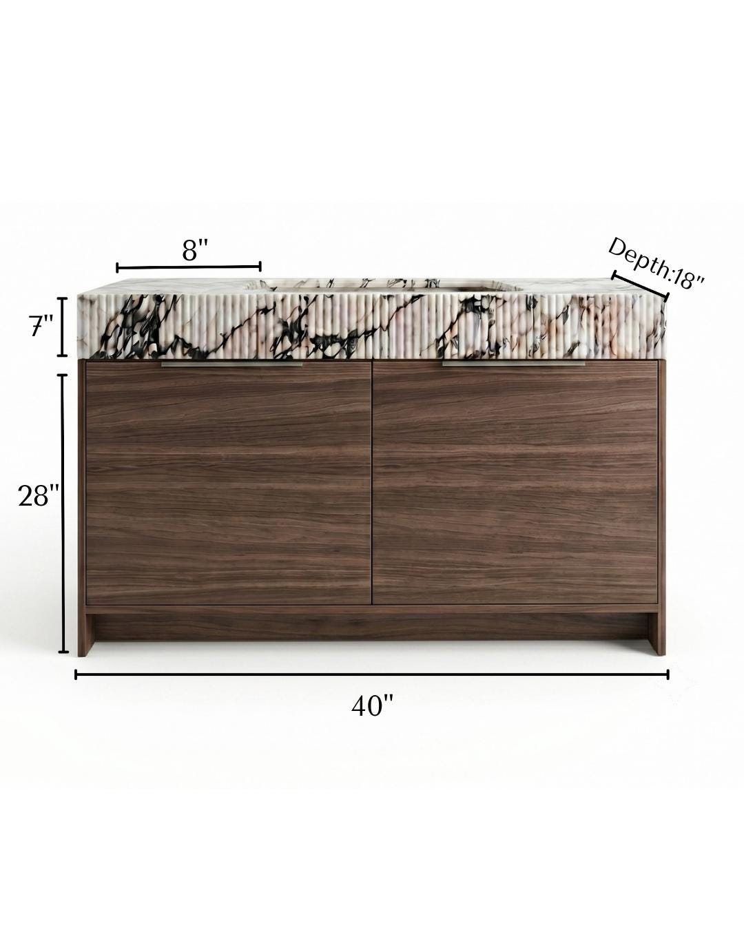Fluted Marble Bathroom Vanity with Sink and Wood Cabinet, Custom Stone Vanity, Luxury Bathroom Furniture, Marble Sink Cabinet