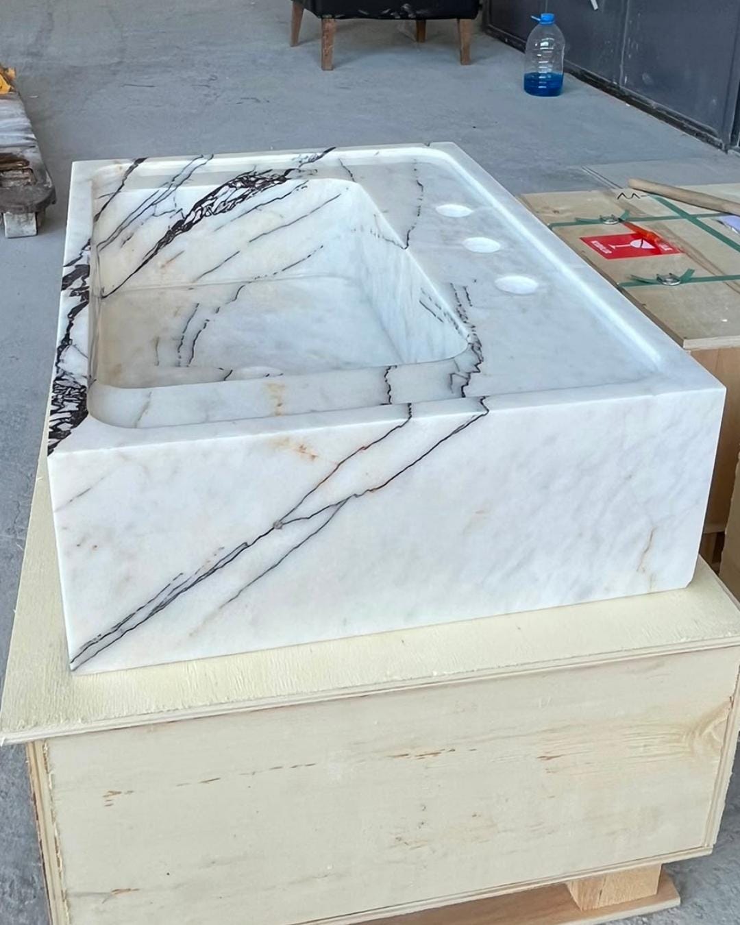 Handmade Lilac Marble Vessel Sink, Natural Stone Fluted Basin, Countertop Bathroom Vanity