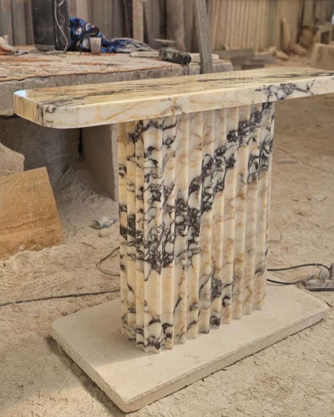 Handmade Calacatta Marble Console Table: Entryway Natural Stone Console | Luxury Modern Hallway Furniture Dresser